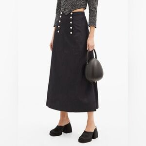 Batsheva Black Midi Skirt with Pearl Buttons